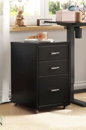 Living and Home Vertical File Office Cabinet with Wheels Bedroom Bedside Table in Black - thumbnail 1