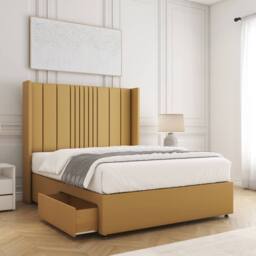 "BSSPOKE Charlotte Divan Bed Plush 54""Headboard 2Drawers Footend & No Mattress in Mustard - Size: Super King" - thumbnail 1