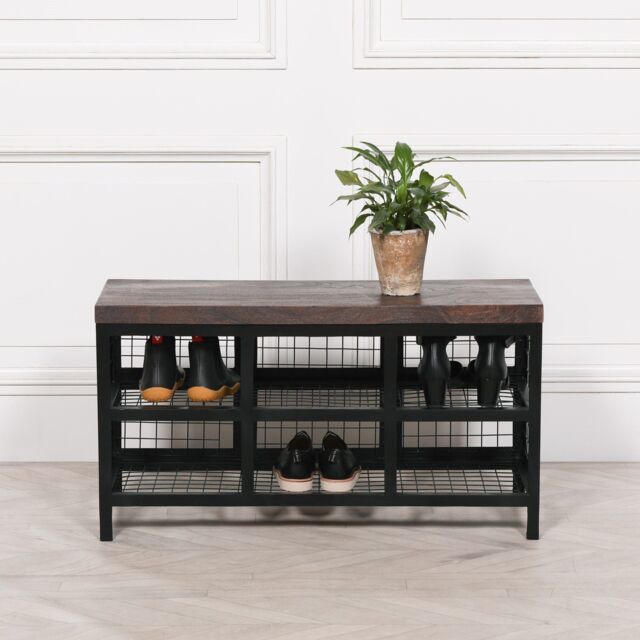 Glasstone Black Metal Storage Bench with Wooden Top in Chocolate - image 1