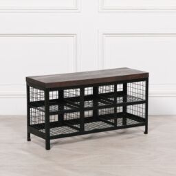 Glasstone Black Metal Storage Bench with Wooden Top in Chocolate - thumbnail 2