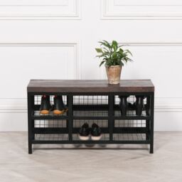 Glasstone Black Metal Storage Bench with Wooden Top in Chocolate
