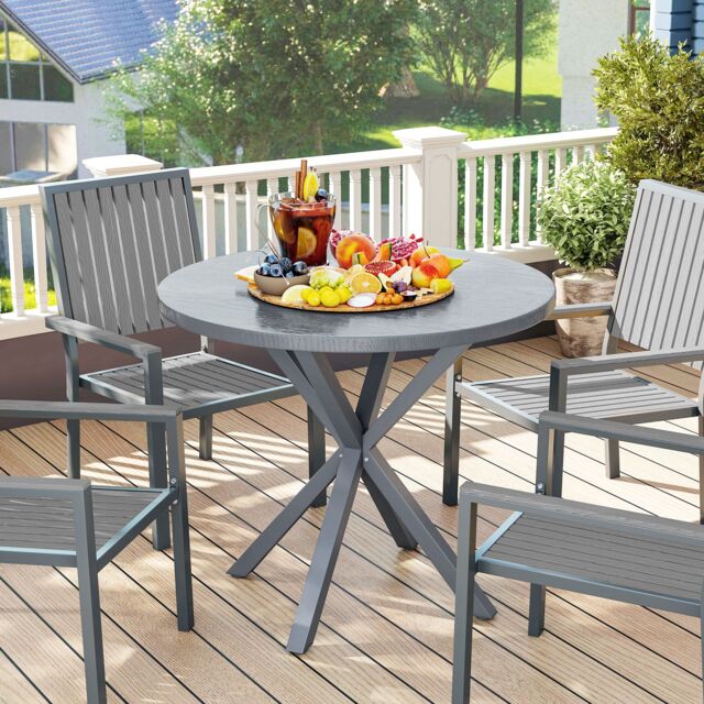 OUTSUNNY Garden Table with Steel Frame, Wood Effect Top, for Balcony, Deck in Dark Grey - image 1