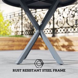 OUTSUNNY Garden Table with Steel Frame, Wood Effect Top, for Balcony, Deck in Dark Grey - thumbnail 5