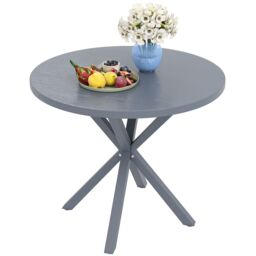 OUTSUNNY Garden Table with Steel Frame, Wood Effect Top, for Balcony, Deck in Dark Grey - thumbnail 2