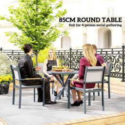 OUTSUNNY Garden Table with Steel Frame, Wood Effect Top, for Balcony, Deck in Dark Grey - thumbnail 4