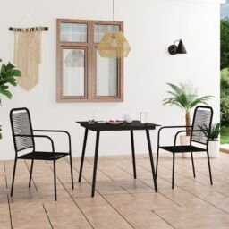 Berkfield Home 3 Piece Garden Dining Set Cotton Rope & Steel Black