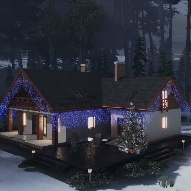 Berkfield Home LED Curtain Icicle Lights 10m 400 LED Blue 8 Function - image 1