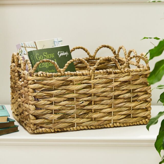 Dibor Woven Medium Scalloped Water Hyacinth Indoor Storage Basket in Beige - image 1