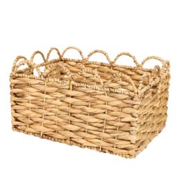 Dibor Woven Medium Scalloped Water Hyacinth Indoor Storage Basket in Beige - thumbnail 2