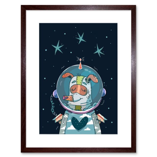 "Artery8 Wall Art Print Laika Russian Space Dog Framed Art in Brown - Size: W7"" x H9""" - image 1