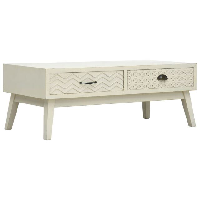 Berkfield Home Coffee Table with 2 Drawers Carving Grey 110x50x40 cm Wood - Size: 110 x 50 x 40 cm - image 1