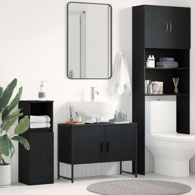 Berkfield Home Bathroom Sink Cabinet Black Oak 80x33x60 cm Engineered Wood - Size: 80 x 33 x 60 cm - image 1