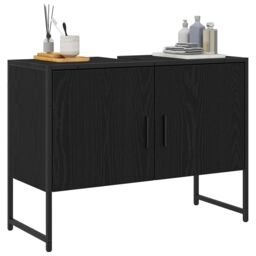 Berkfield Home Bathroom Sink Cabinet Black Oak 80x33x60 cm Engineered Wood - Size: 80 x 33 x 60 cm - thumbnail 3