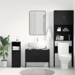 Berkfield Home Bathroom Sink Cabinet Black Oak 80x33x60 cm Engineered Wood - Size: 80 x 33 x 60 cm - thumbnail 4