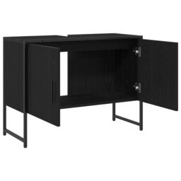 Berkfield Home Bathroom Sink Cabinet Black Oak 80x33x60 cm Engineered Wood - Size: 80 x 33 x 60 cm - thumbnail 5