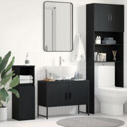 Berkfield Home Bathroom Sink Cabinet Black Oak 80x33x60 cm Engineered Wood - Size: 80 x 33 x 60 cm