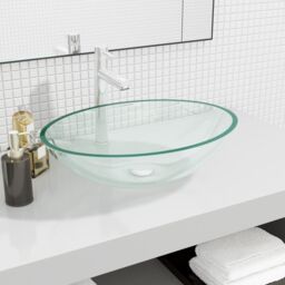 Berkfield Home Basin Glass 50x37x14 cm Transparent in Black - Size: 50 x 37 x 14 cm