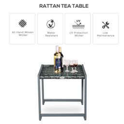 OUTSUNNY Rattan End Table Side Coffee Desk w/ Adjustable Foot Pads for Patio Garden in Grey - thumbnail 4