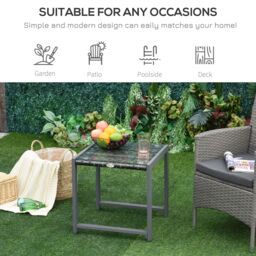 OUTSUNNY Rattan End Table Side Coffee Desk w/ Adjustable Foot Pads for Patio Garden in Grey - thumbnail 5