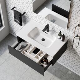 Banyetti Kameo 800mm WallHung 1 Drawer Vanity Unit with Athena Basin-Matt Black - thumbnail 1