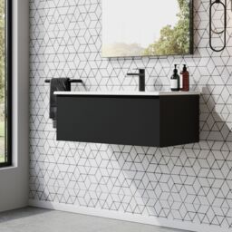 Banyetti Kameo 800mm WallHung 1 Drawer Vanity Unit with Athena Basin-Matt Black - thumbnail 3