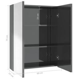 Berkfield Home Bathroom Mirror Cabinet 60x15x75 cm MDF Shining Grey - Size: 60 x 15 x 75 cm - thumbnail 8