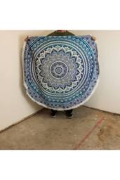 KDMD Blue Mandala Roundie Cotton Wall Decor - 130cm, Boho & Meditation Mat - Size: Medium - thumbnail 2