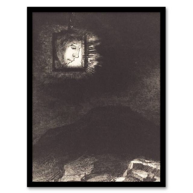 Artery8 Glimmering Head Suspended Redon Vintage Framed Wall Art Print in Grey - Size: A4 - image 1