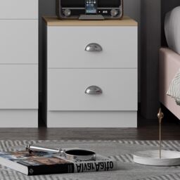 FWStyle 2 Drawer Bedside Chest Matt White Oak Top Bedroom Furniture - thumbnail 3