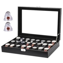 SPETLEK 24 Grids Watch Display Box Storage Case Jewelry Collection Holder in Black