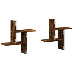 Berkfield Home Wall Shelves 2 pcs Smoked Oak 38x12x38 cm Engineered Wood in Brown - Size: 38 x 12 x 38 cm - thumbnail 6