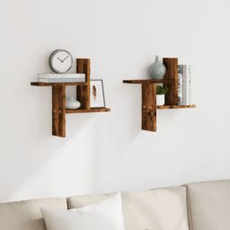 Berkfield Home Wall Shelves 2 pcs Smoked Oak 38x12x38 cm Engineered Wood in Brown - Size: 38 x 12 x 38 cm - thumbnail 3