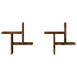 Berkfield Home Wall Shelves 2 pcs Smoked Oak 38x12x38 cm Engineered Wood in Brown - Size: 38 x 12 x 38 cm - thumbnail 4