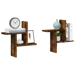 Berkfield Home Wall Shelves 2 pcs Smoked Oak 38x12x38 cm Engineered Wood in Brown - Size: 38 x 12 x 38 cm