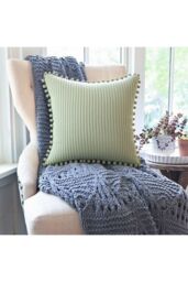 Living and Home Polyester Cushion Cover with Pom-Pom Trim in Green - thumbnail 2