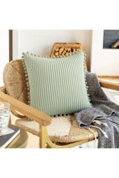 Living and Home Polyester Cushion Cover with Pom-Pom Trim in Green