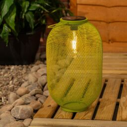 ValueLights Metal Mesh Basket Solar Powered Outdoor Garden Lantern Light in Bright Green - thumbnail 1