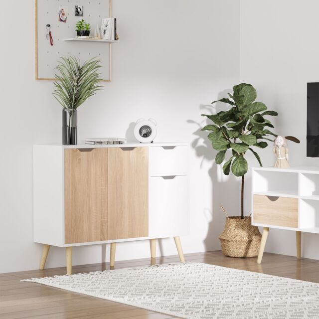 HOMCOM Cabinet Sideboard with Drawer Bedroom, Living Room, Home Office in Natural - image 1