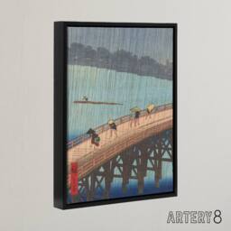 "Artery8 Evening Shower Ohashi Bridge Framed Canvas Wall Art Print Hiroshige in Blue - Size: W12"" x H16""" - thumbnail 2