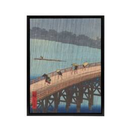 "Artery8 Evening Shower Ohashi Bridge Framed Canvas Wall Art Print Hiroshige in Blue - Size: W12"" x H16""" - thumbnail 1