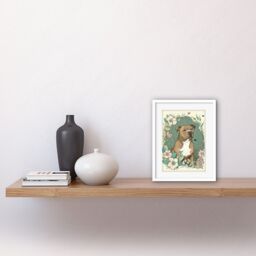 "Artery8 Wall Art Print Brown Staffordshire Bull Terrier & Flowers Modern Pastel Boho Artwork Framed 9X7 Inch in White - Size: W7"" x H9""" - thumbnail 2