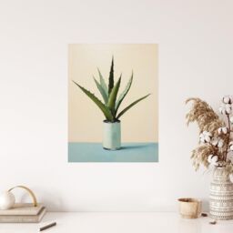 "Wee Blue Coo Wall Art Print Potted Aloe Vera Oil Painting Pastel Colour Pink Blue Green Succulent Cactus Poster - Size: W18"" x H24""" - thumbnail 4