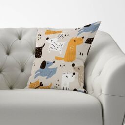 Warren Reed - Designer Hand Drawn Dogs Cushions in Brown - Size: 60 cm x 60 cm - thumbnail 2