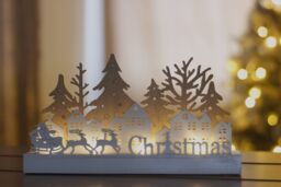 Marco Paul Christmas Wooden Light Up Sign Festive Village Scene with Warm White LED