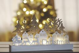 Marco Paul Christmas Wooden Light Up Sign Festive Village Scene with Warm White LED - thumbnail 2