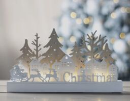 Marco Paul Christmas Wooden Light Up Sign Festive Village Scene with Warm White LED - thumbnail 3