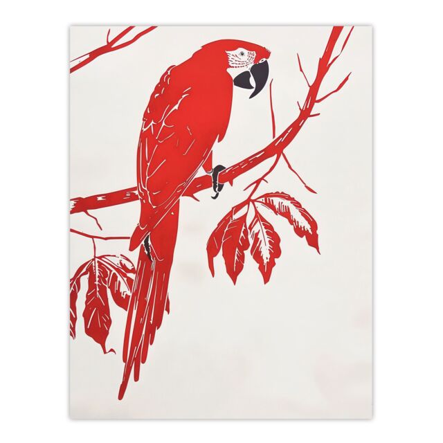 "Artery8 Red Scarlet Macaw Parrot Bird on Tree Branch Wall Art Print - Size: W24"" x H32""" - image 1