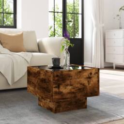 Berkfield Home Side Table with LED Smoked Oak 40x40x30 cm Engineered Wood in Brown - Size: 40 x 40 x 30 cm - thumbnail 4