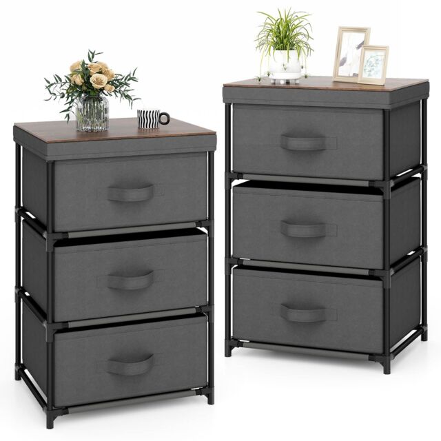 Gymax 2 Pack 3-Tier Fabric Dresser Nightstand Organizer Unit With 3 Drawers in Grey - image 1
