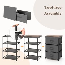 Gymax 2 Pack 3-Tier Fabric Dresser Nightstand Organizer Unit With 3 Drawers in Grey - thumbnail 2